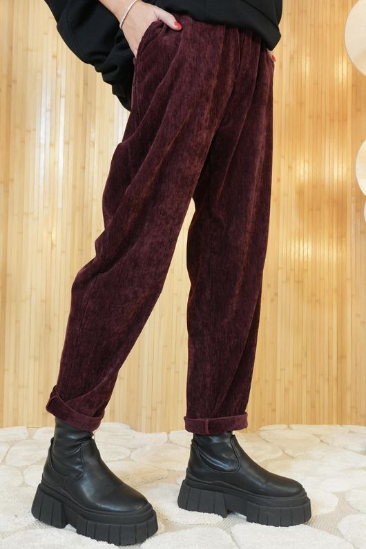 Stretch Velour Tapered Pant Burgundy /8=